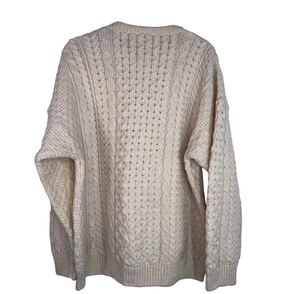 Carraig Donn Ireland Wool Fisherman Sweater Crew Neck Aran in Ivory Size Large - Picture 3 of 9